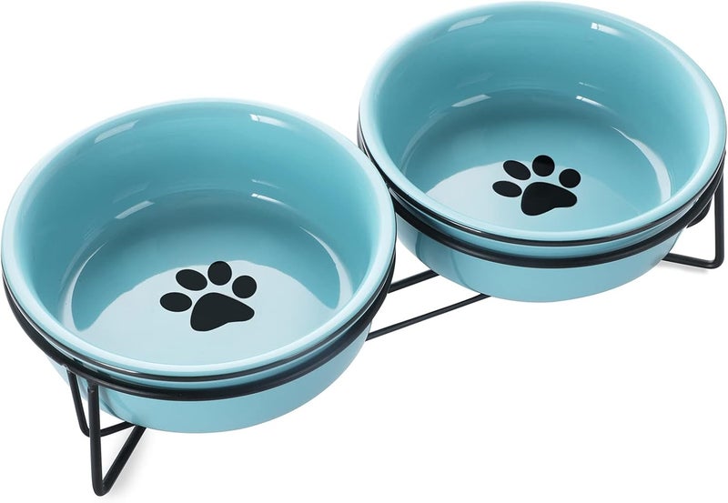 GDCZ Ceramics Raised Cat Bowls with Heighten Metal Stand,15 Ounces Turquoise - Image 1